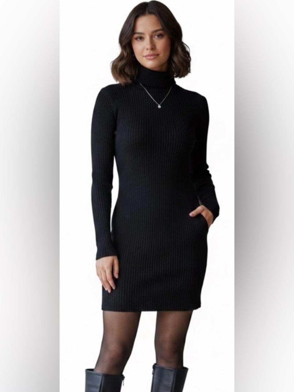 Sunday Best Aritzia Black Ribbed Mini Turtleneck Dress Size XXS (fits XS/S also)